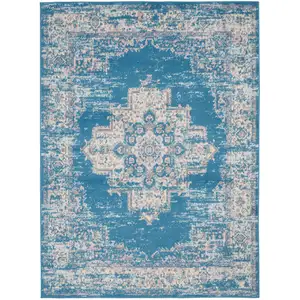 Photo of Blue Damask Power Loom Area Rug