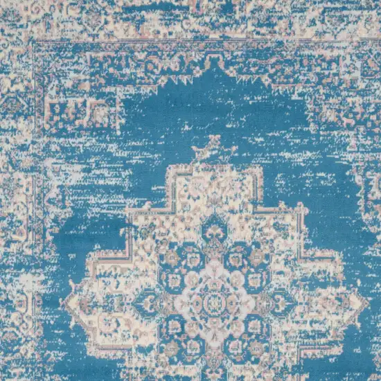 Blue Damask Power Loom Area Rug Photo 5