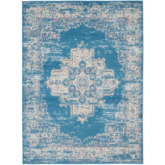 Blue Damask Power Loom Area Rug Photo 1