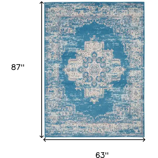 Blue Damask Power Loom Area Rug Photo 8