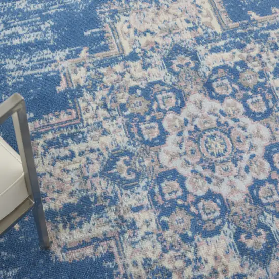 Blue Damask Power Loom Area Rug Photo 4