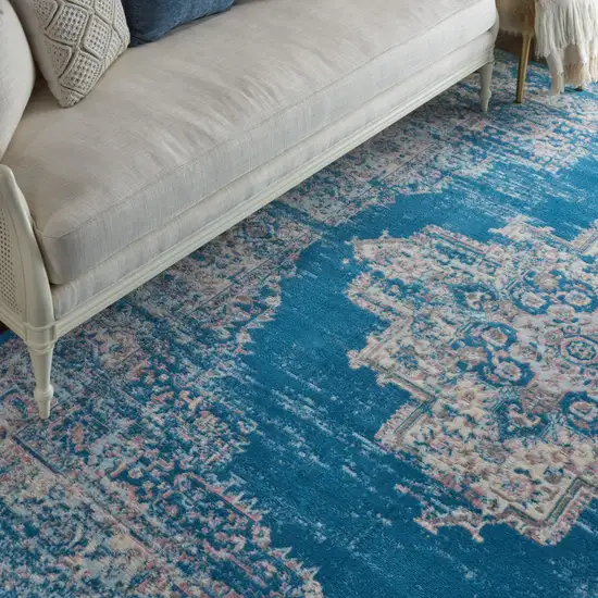 Blue Damask Power Loom Area Rug Photo 4