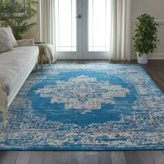 Blue Damask Power Loom Area Rug Photo 5