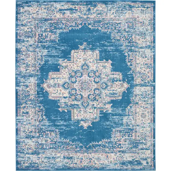 Blue Damask Power Loom Area Rug Photo 7