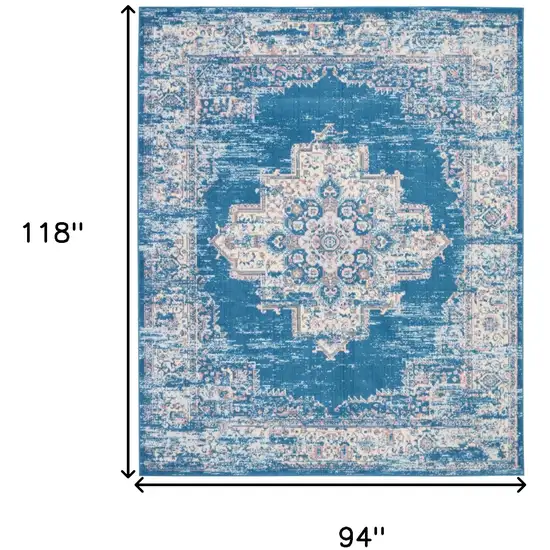 Blue Damask Power Loom Area Rug Photo 1