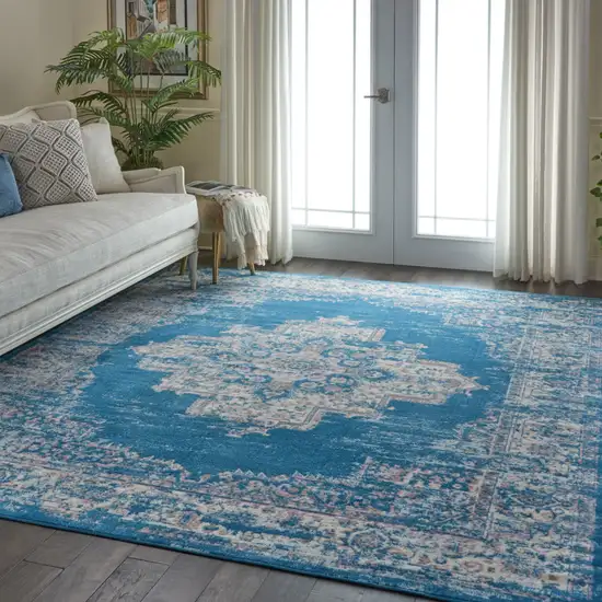 Blue Damask Power Loom Area Rug Photo 6