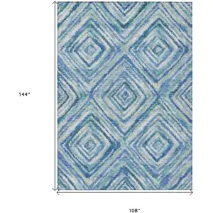 Photo of Blue Denim Blue And Green Geometric Washable Indoor Outdoor Area Rug