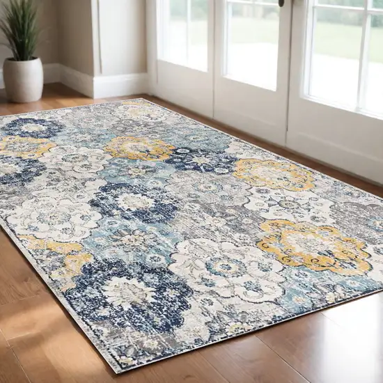 Blue Floral Dhurrie Area Rug Photo 1