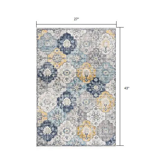 Blue Distressed Floral Area Rug Photo 2