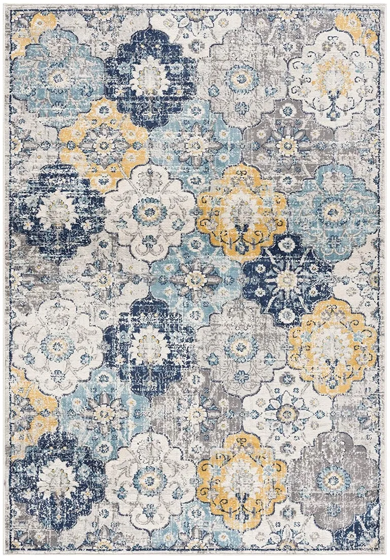 Blue Distressed Floral Area Rug Photo 3