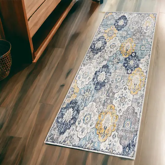 Blue Floral Dhurrie Area Rug Photo 1