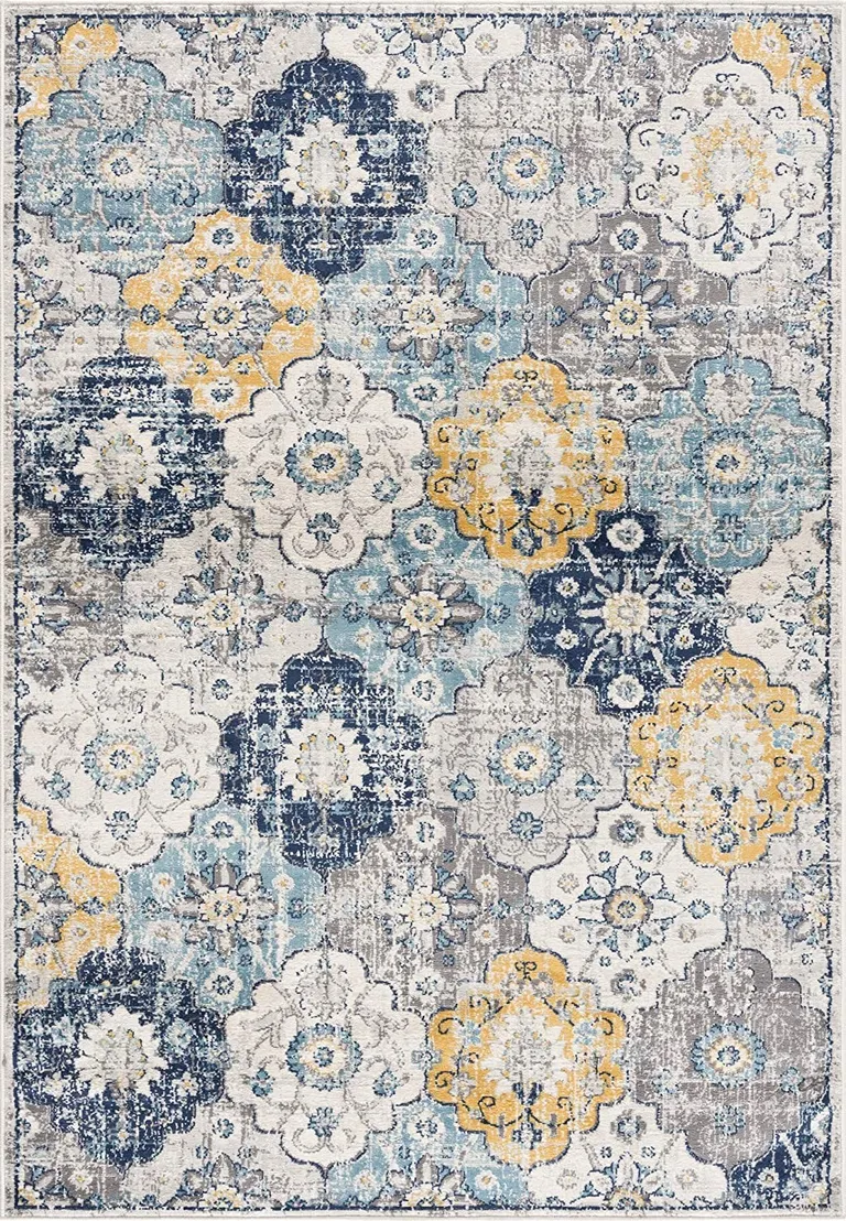 Blue Distressed Floral Area Rug Photo 1