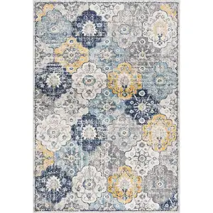 Photo of Blue Distressed Floral Area Rug