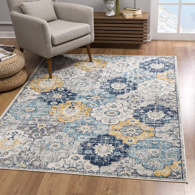 Blue Distressed Floral Area Rug Photo 4