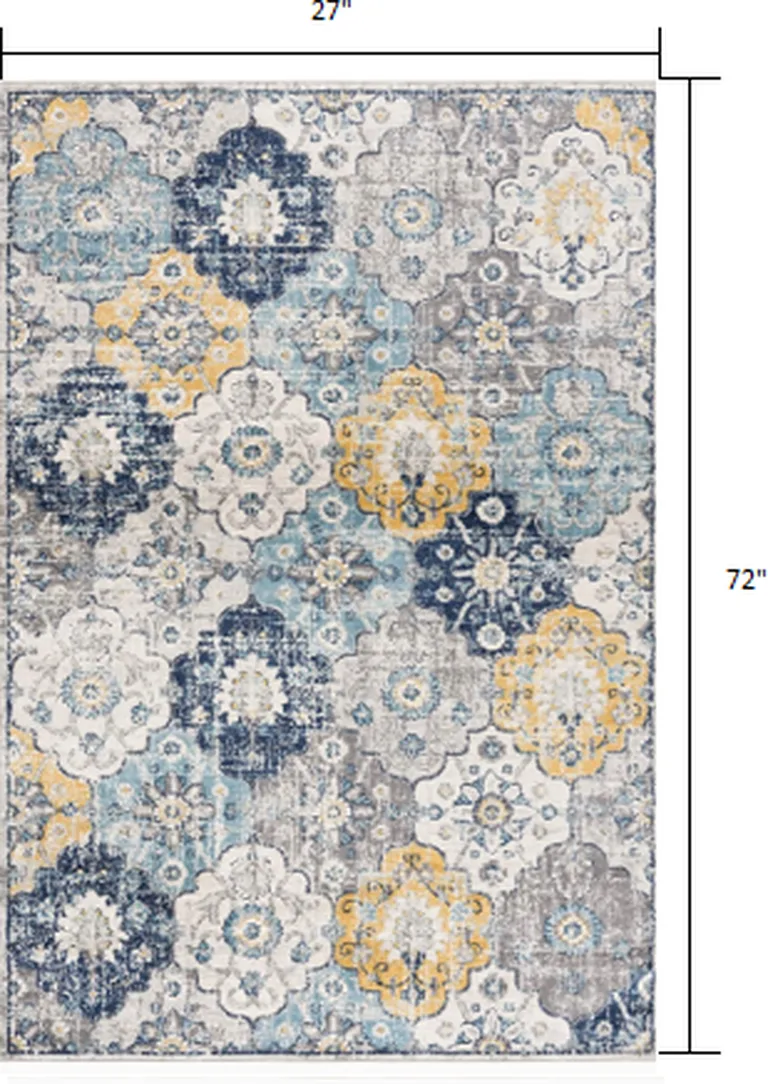 Blue Distressed Floral Area Rug Photo 2