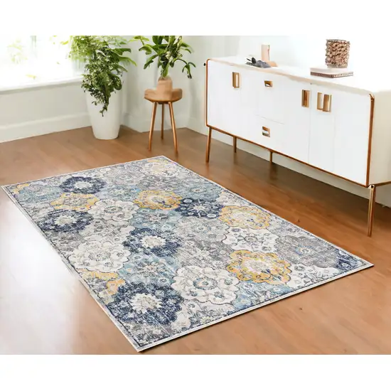 Blue Floral Dhurrie Area Rug Photo 1