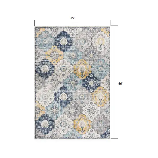 Blue Distressed Floral Area Rug Photo 1