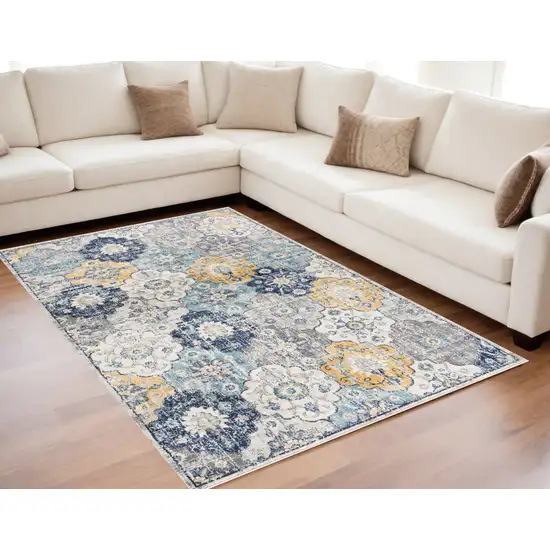 Blue Floral Dhurrie Area Rug Photo 1