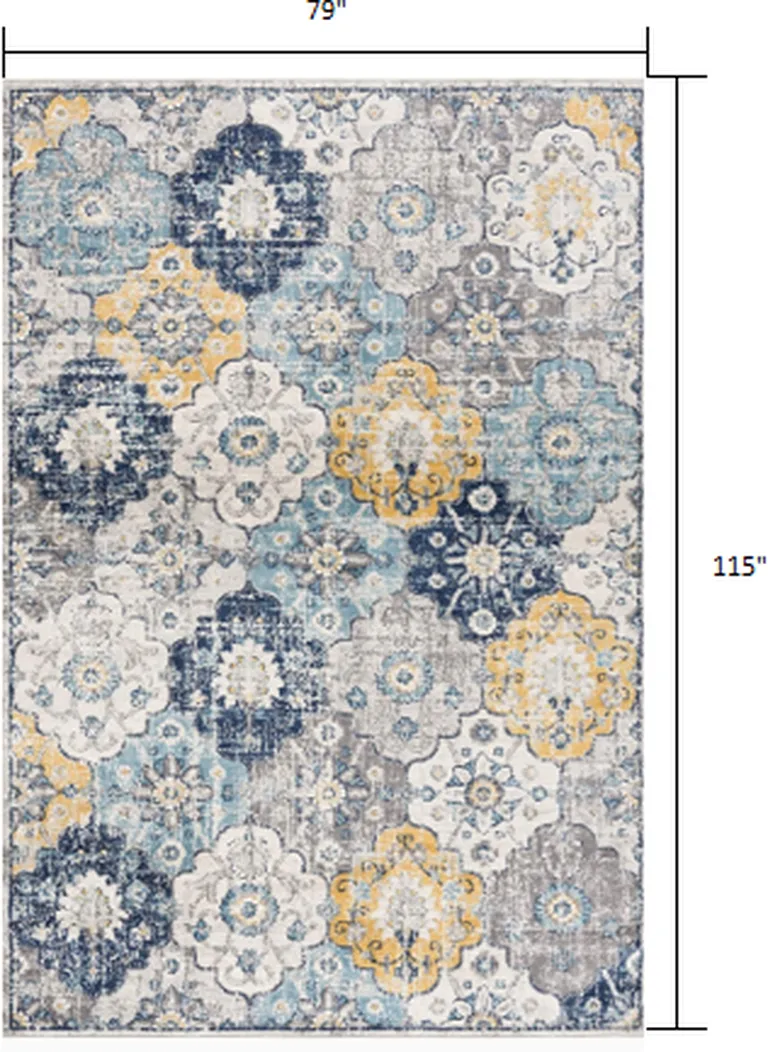 Blue Distressed Floral Area Rug Photo 1