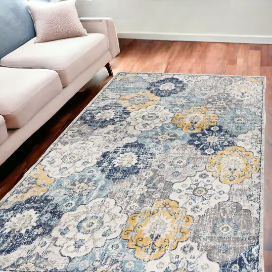 Blue Floral Dhurrie Area Rug Photo 1