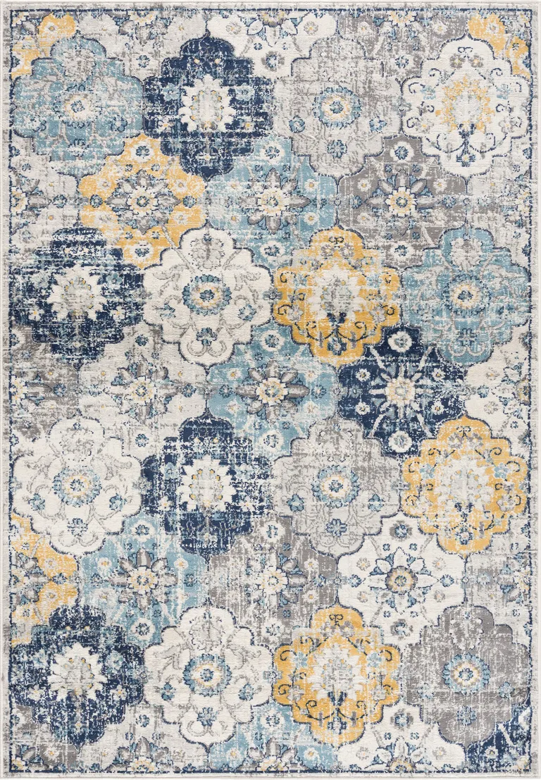 Blue Distressed Floral Area Rug Photo 3