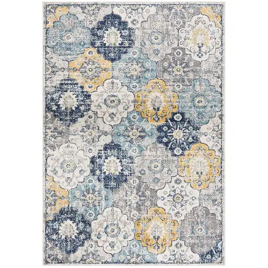 Blue Distressed Floral Runner Rug Photo 3