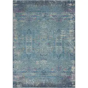 Photo of Blue Distressed Medallion Area Rug