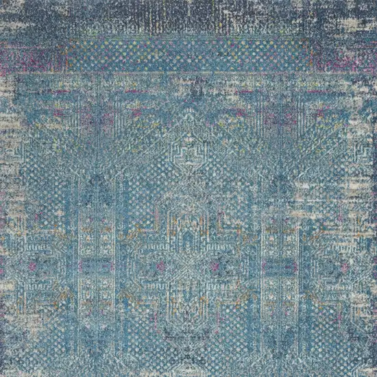 Blue And Ivory Southwestern Distressed Area Rug Photo 7