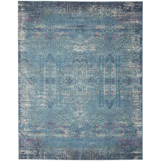 Blue And Ivory Southwestern Distressed Area Rug Photo 7