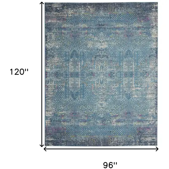 Blue And Ivory Southwestern Distressed Area Rug Photo 9