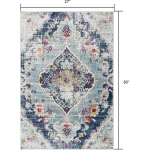 Photo of Blue Distressed Medallion Area Rug