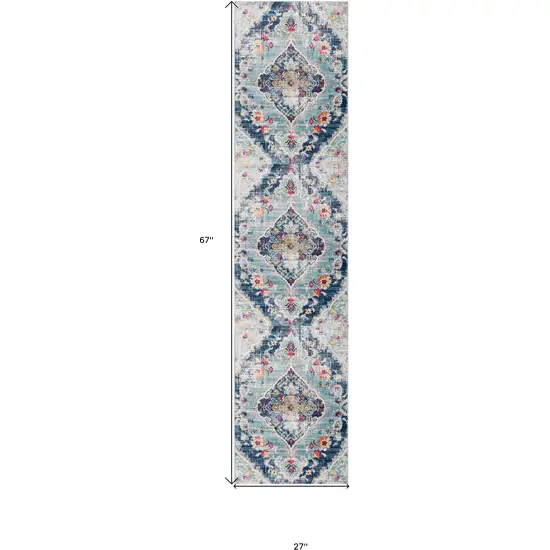 2' X 6' Blue Oriental Area Rug Photo 3