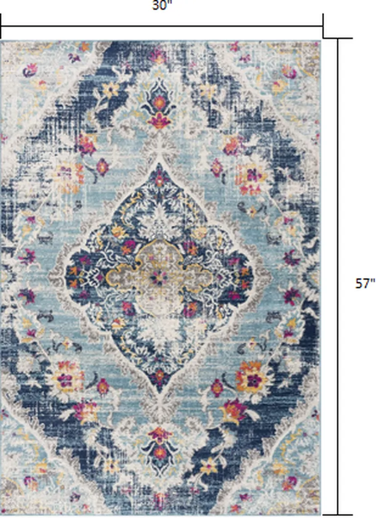 Blue Distressed Medallion Area Rug Photo 1