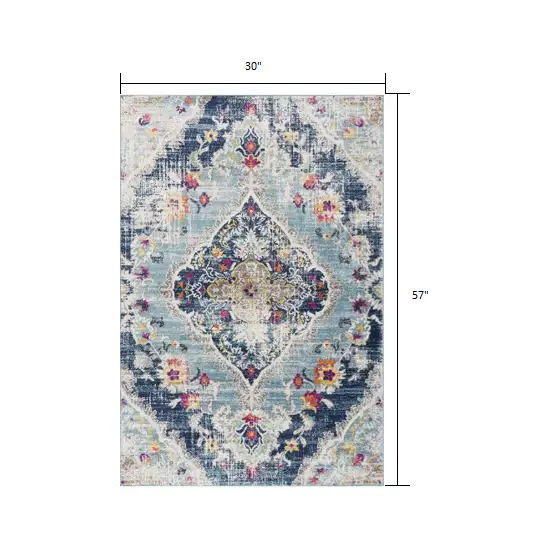 Blue Distressed Medallion Area Rug Photo 2