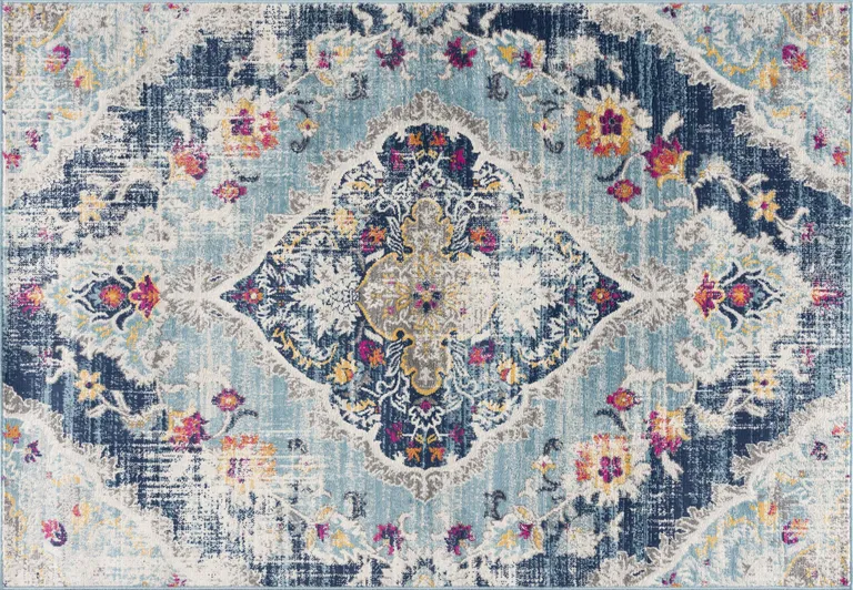 Blue Distressed Medallion Area Rug Photo 5