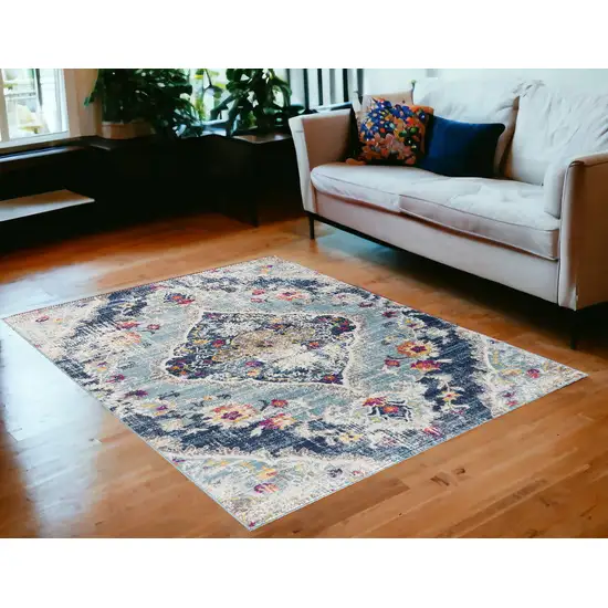 Blue and Ivory Medallion Area Rug Photo 1