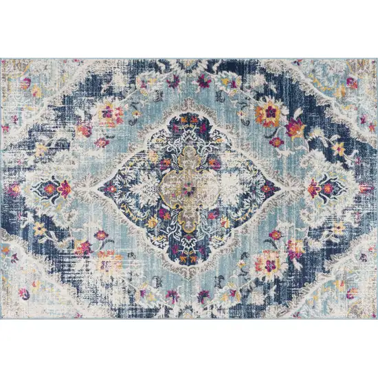 Blue Distressed Medallion Area Rug Photo 6