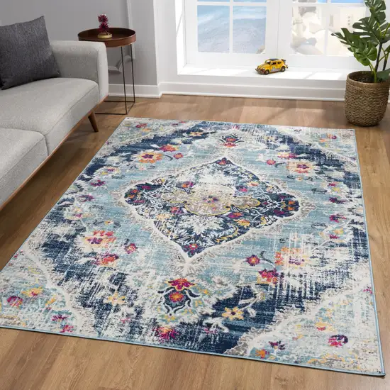 Blue Distressed Medallion Area Rug Photo 8