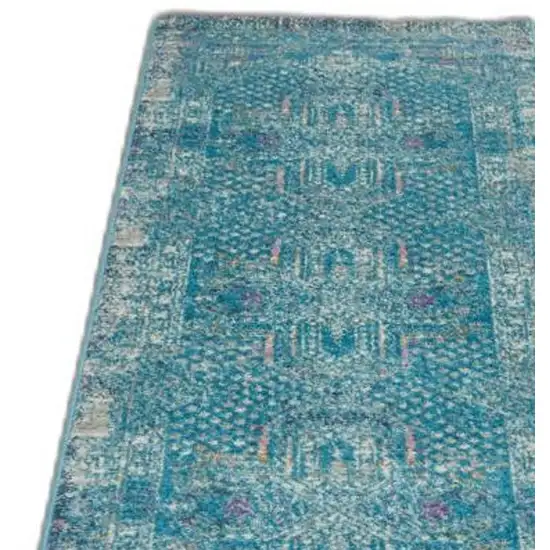 Blue Distressed Medallion Runner Rug Photo 8