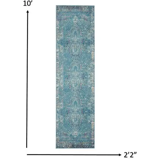 Blue Distressed Medallion Runner Rug Photo 5