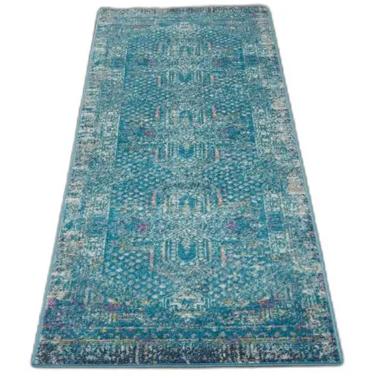 Blue Distressed Medallion Runner Rug Photo 9