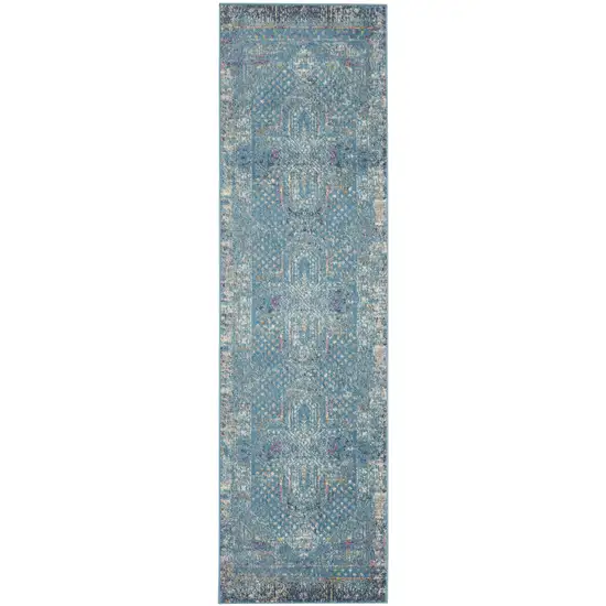 Blue Distressed Medallion Runner Rug Photo 1