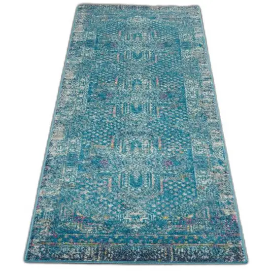 Blue Distressed Medallion Runner Rug Photo 7