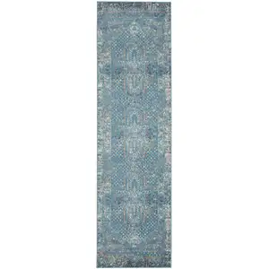 Photo of Blue Distressed Medallion Runner Rug