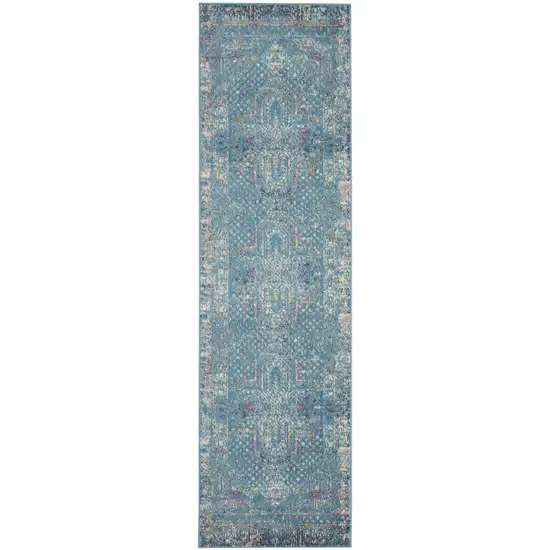 Blue Distressed Medallion Runner Rug Photo 1