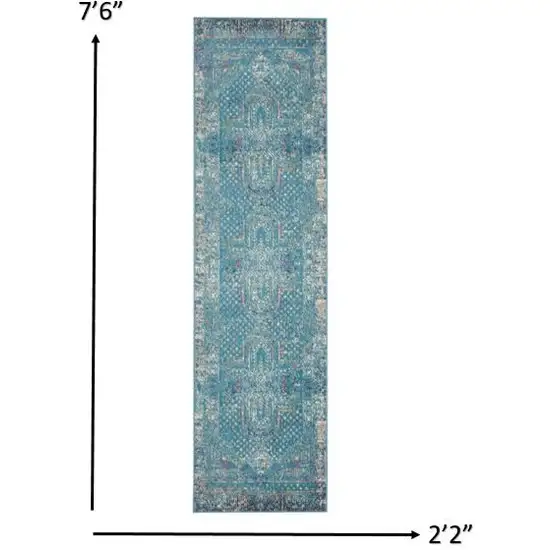 Blue Distressed Medallion Runner Rug Photo 5