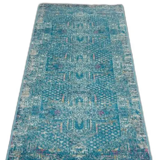 Blue Distressed Medallion Runner Rug Photo 9