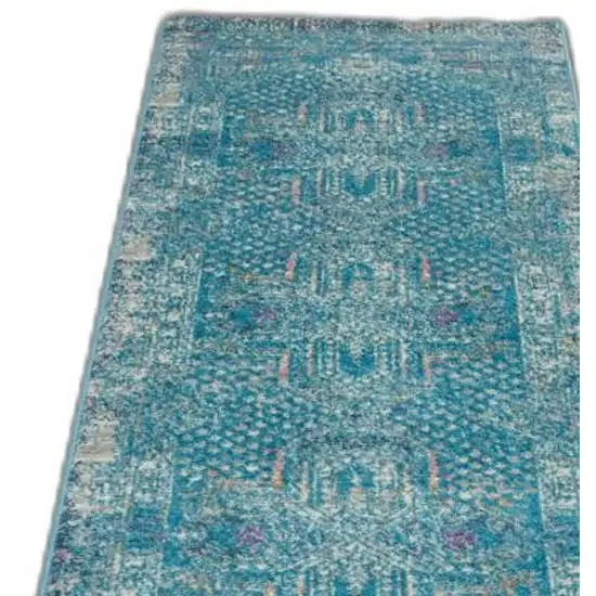 Blue Distressed Medallion Runner Rug Photo 8