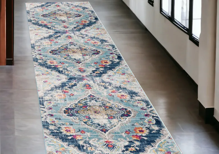 Blue Distressed Medallion Runner Rug Photo 5