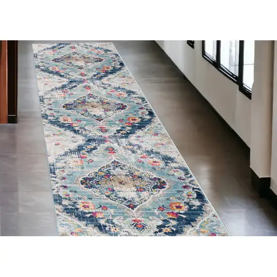 10' Blue Oriental Dhurrie Runner Rug Photo 1